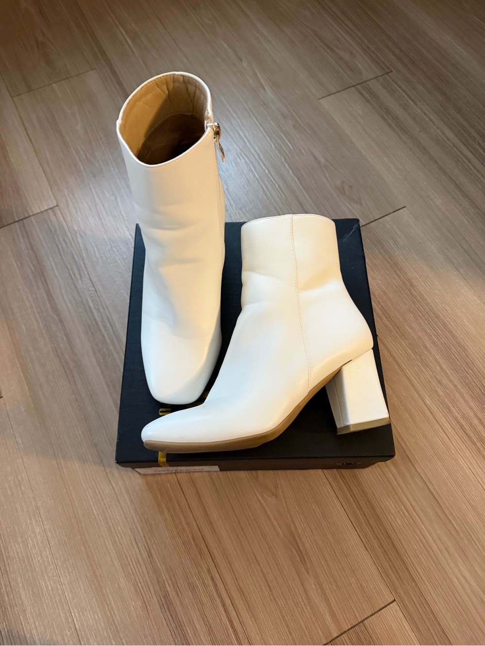 Fashion Nova White Square-Toe Block Heel Ankle Boots